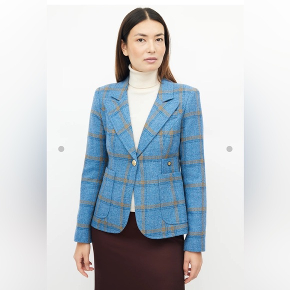Smythe Patch Pocket Duchess Blazer in Blue Whiskey Check Women’s Size 6 - Picture 6 of 16